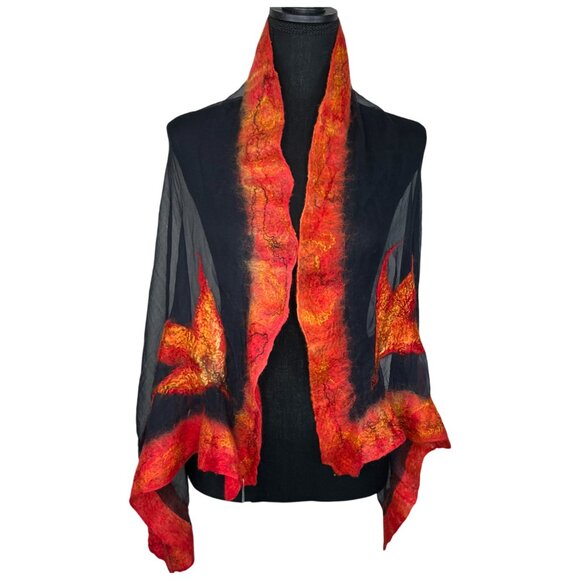 Gail Heinze Accessories - NWT Gail Heinze Red and Black Fire Silk and Felted Wool Scarf